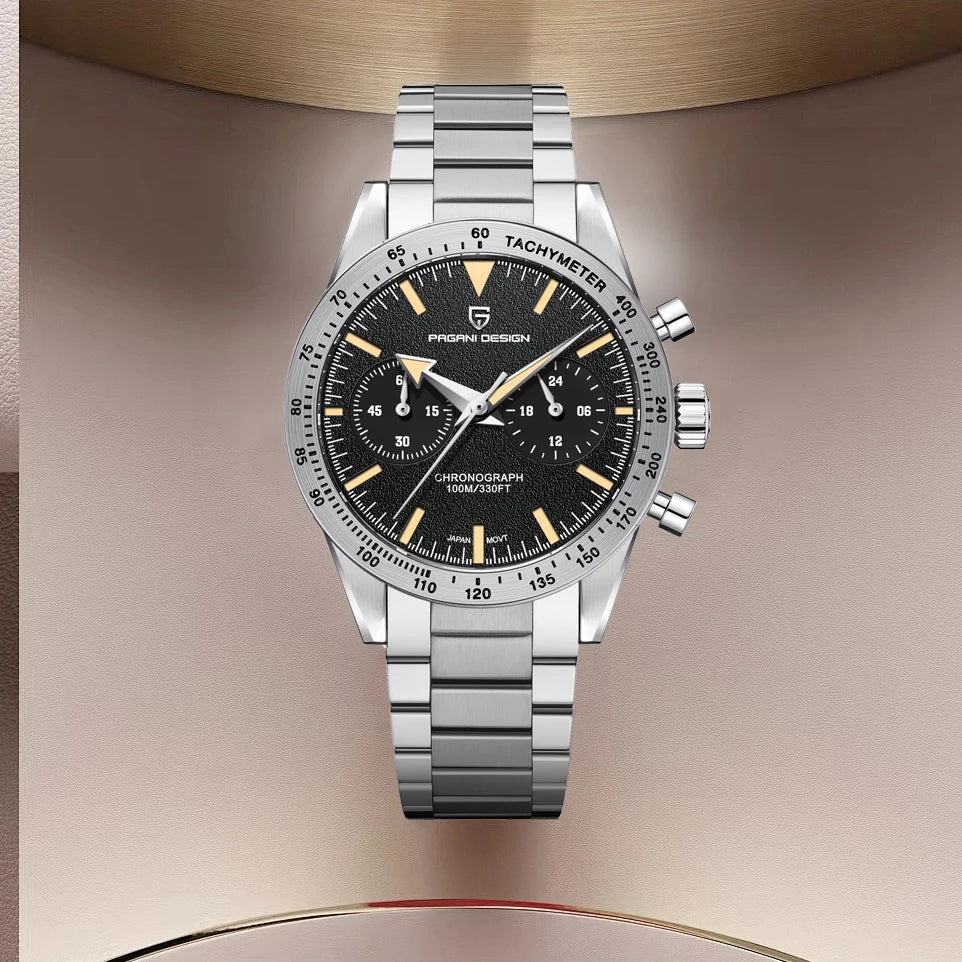 PAGANI DESIGN 2026 New Retro Mens Watches Moon Quartz Watch For Men Speed Sports Chronograph AR Sapphire VK64 Clock Reloj Hombre