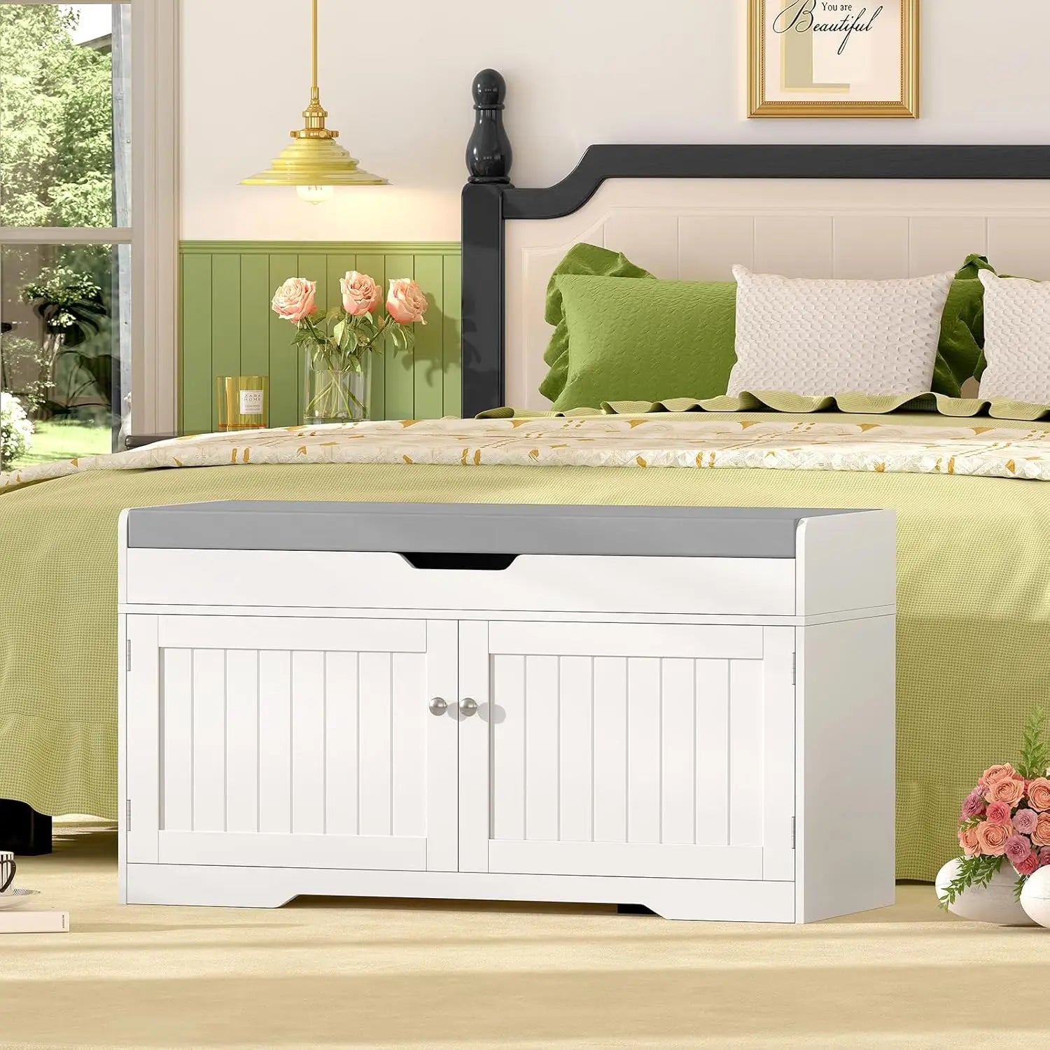Shoe Bench with Lift Top Storage, Entryway Bench with Padded Seat Cushion, Shoe Storage Bench with 2 Adjustable Shelves
