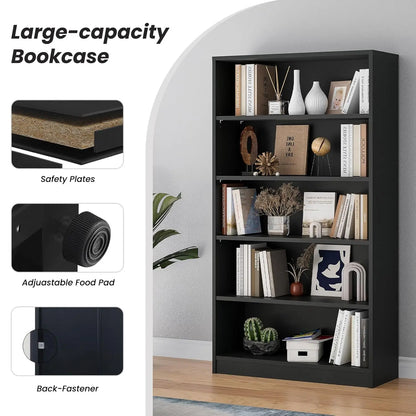 60 Inch Tall Bookcase,5 Shelf Bookshelves,Adjustable Bookshelf for Home Office,Black, Customized