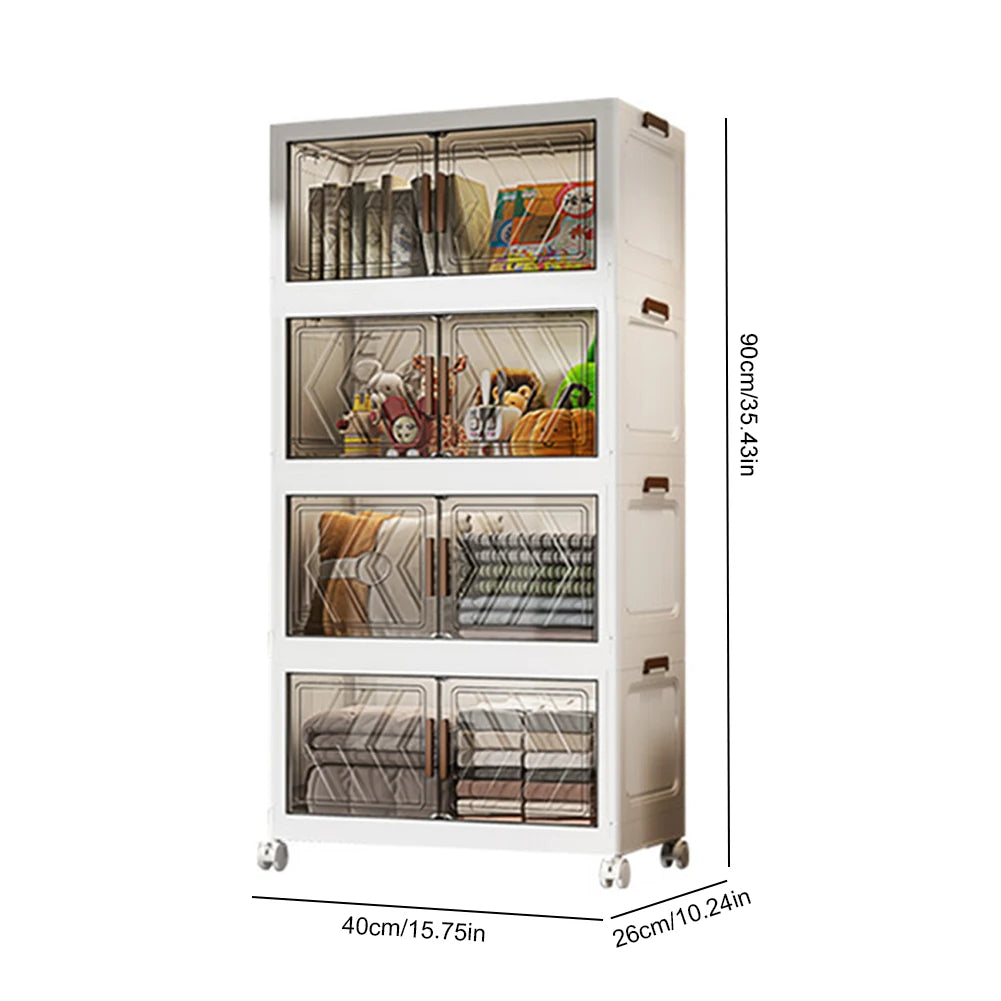 4 Tier Collapsible Storage Bins with Doors &amp; Wheels Storage Drawer Stackable Closet Organizers for Living Room Bedroom Office