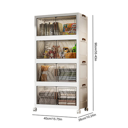 4 Tier Collapsible Storage Bins with Doors &amp; Wheels Storage Drawer Stackable Closet Organizers for Living Room Bedroom Office
