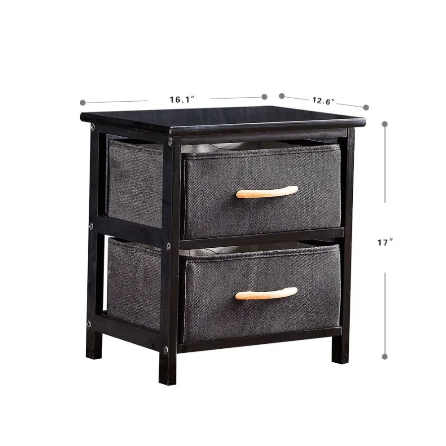 2 Drawer Dresser Storage Cabinet Wood Frame Storage Tower Chest Organizer Fabric