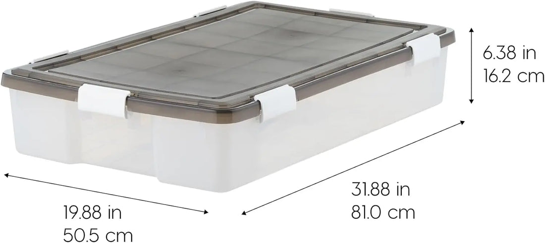 Underbed 47 Qt Storage Bins with Lids,  Plastic Gasket Box with Tight Latch and Seal, Stackable Nestable Underbed Tote Tub
