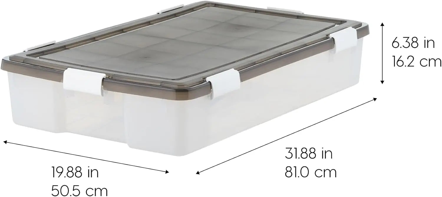 Underbed 47 Qt Storage Bins with Lids,  Plastic Gasket Box with Tight Latch and Seal, Stackable Nestable Underbed Tote Tub