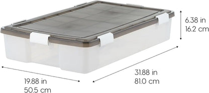 Underbed 47 Qt Storage Bins with Lids,  Plastic Gasket Box with Tight Latch and Seal, Stackable Nestable Underbed Tote Tub