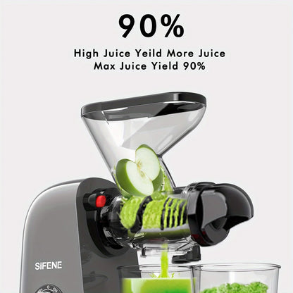 SiFENE Cold Press Juicer - Slow Masticating, High Yield for Fruits &amp; Veggies, Dual-Mouth, Anti-Clog, Easy Clean, BPA-Free, Gray