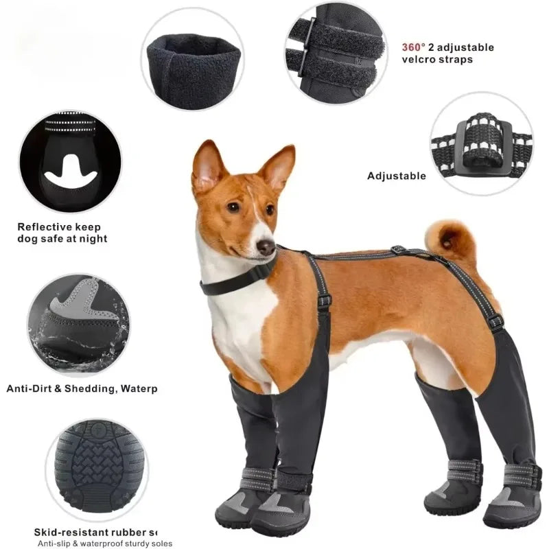 Dog Suspender Boots Tall Dog Boots Anti-Slip&amp;Fall Waterproof Dog Shoes Leggings Winter Snow Rain Hiking Paws Protector