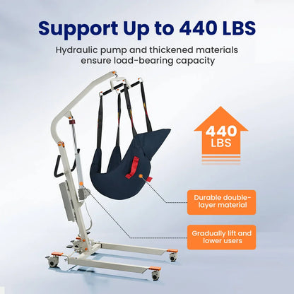 Electric Transfer Lift - Adjustable Hydraulic Lift Chair for Seniors, 400lbs Weight Capacity, Ergonomic Handles &amp; Sturdy Frame