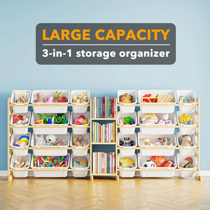 Large Toy Storage Organizer with 24 Bins and 3 Shelves for Kids Bedroom Playroom Organization, White