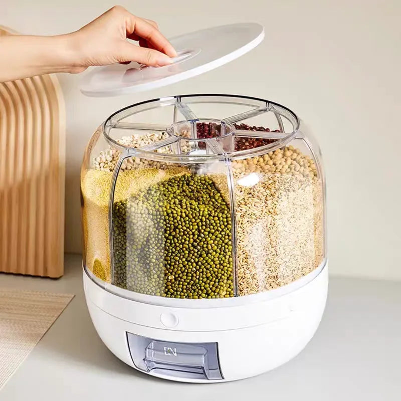 Rotating Food Storage Containers Rice Distributor Transparent Large Capacity Beans Grain Container With Lid