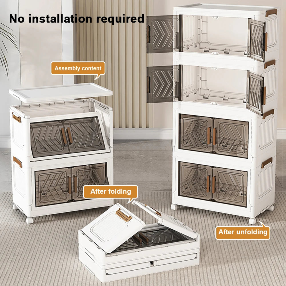 4 Tier Collapsible Storage Bins with Doors &amp; Wheels Storage Drawer Stackable Closet Organizers for Living Room Bedroom Office