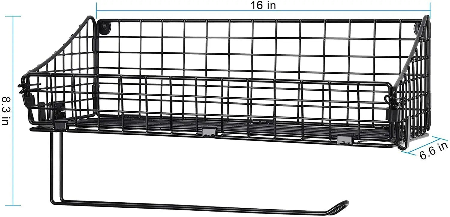 Iron mesh wall mounted kitchen paper rack for hanging exquisite and unique wire mesh large capacity storage space