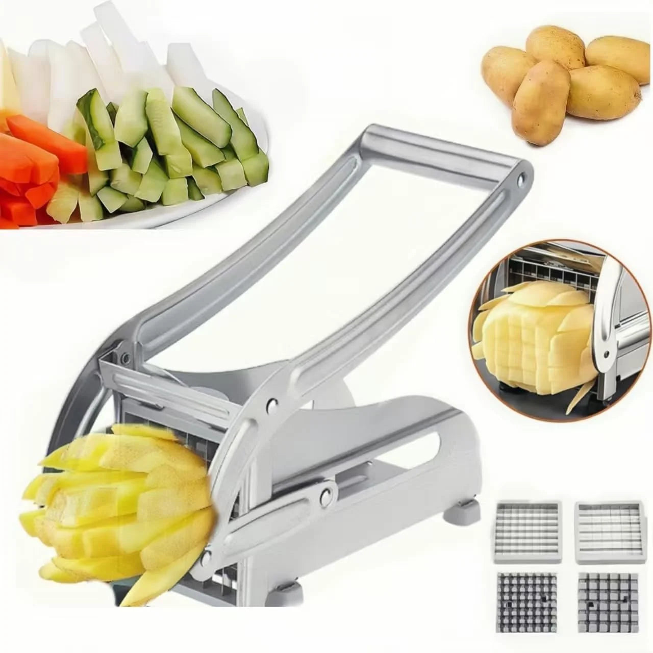Stainless Steel French Fry Cutter with 1/2-Inch Blade - Heavy-Duty Potato Cutter, Perfect for Cutting Potatoes, Carrots &amp; Cucumb