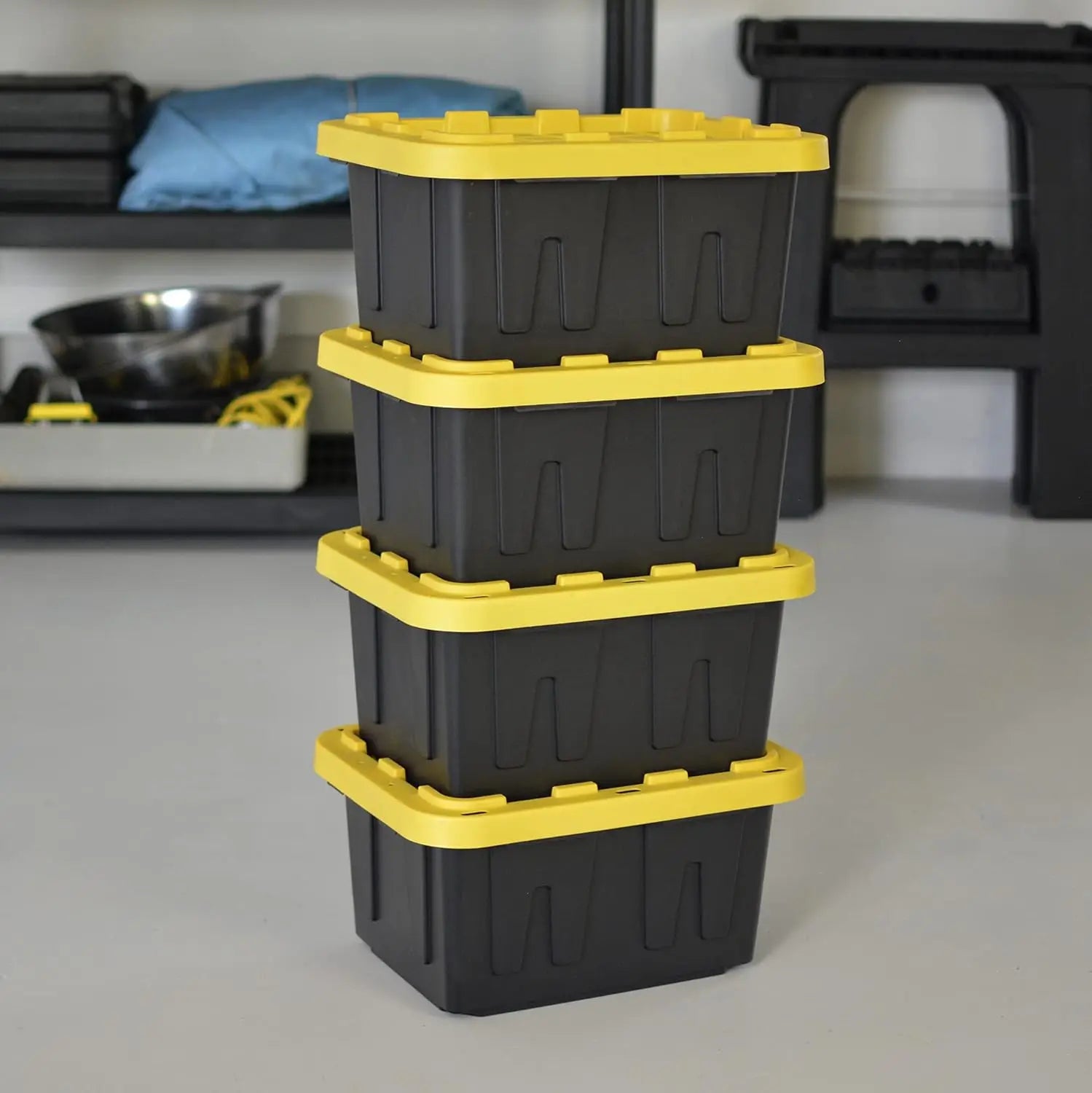 5GL Heavy Duty Tough Storage Container &amp; Snap-Tight Lid,8.6"H*12.3"W*16.4"D,Weather-Resistant Design and Stackable[6 Pack]