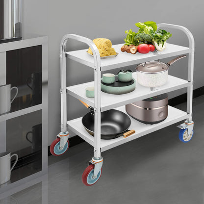 3 Tier Stainless Steel Kitchen Trolley Cart,   Utility Serving Storage Rolling Car Shelf, Kitchen Trolley Car