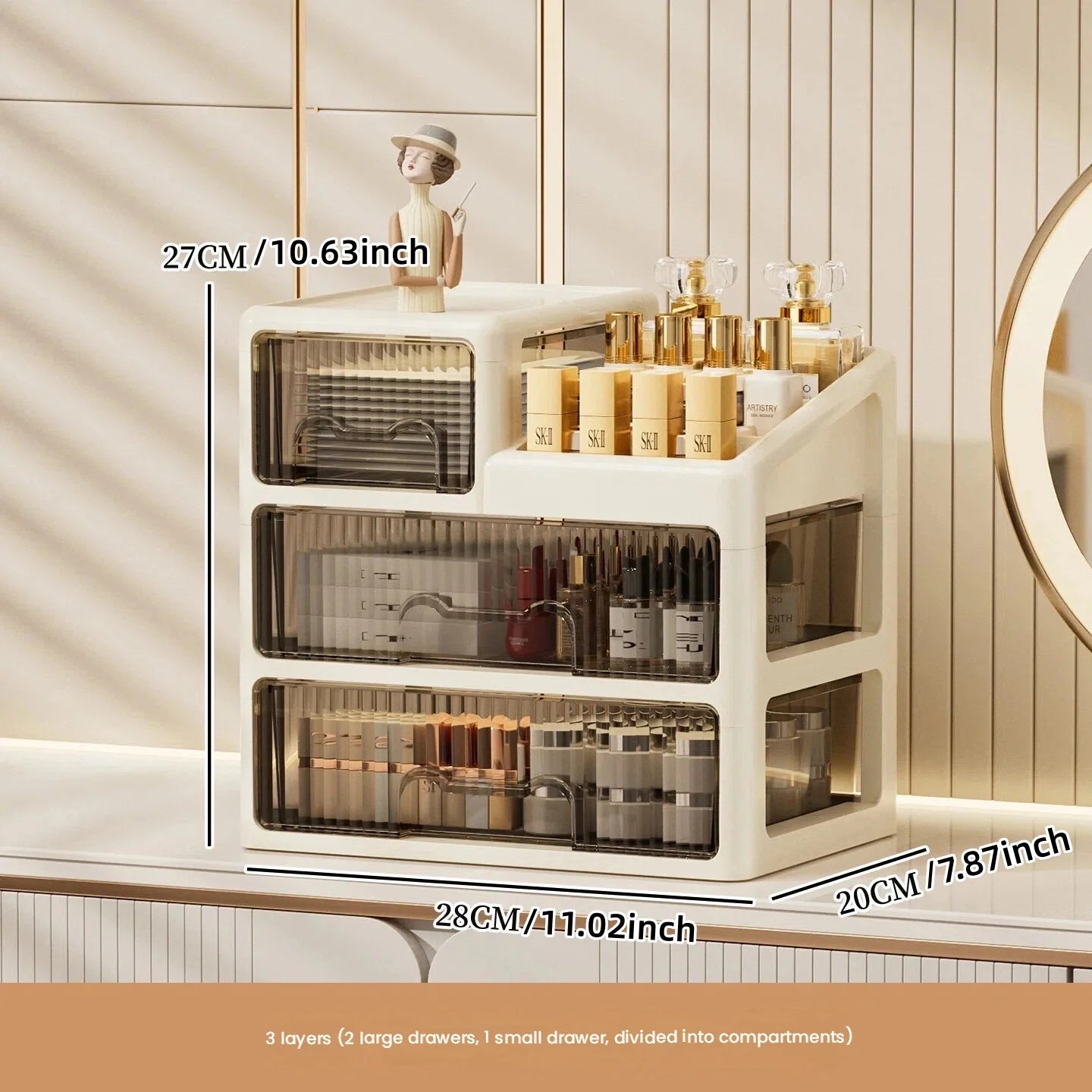 Drawer-style cosmetics storage box, high-end dressing table, lipstick, skin care products, jewelry shelf, desktop storage box