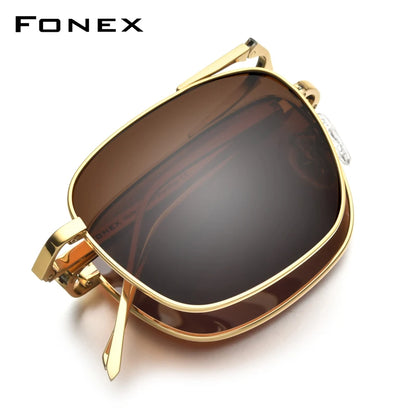 FONEX Pure Titanium Polarized Sunglasses Men Folding Square Sun Glasses for Women Ultralight High-Quality Japanese Shades 839