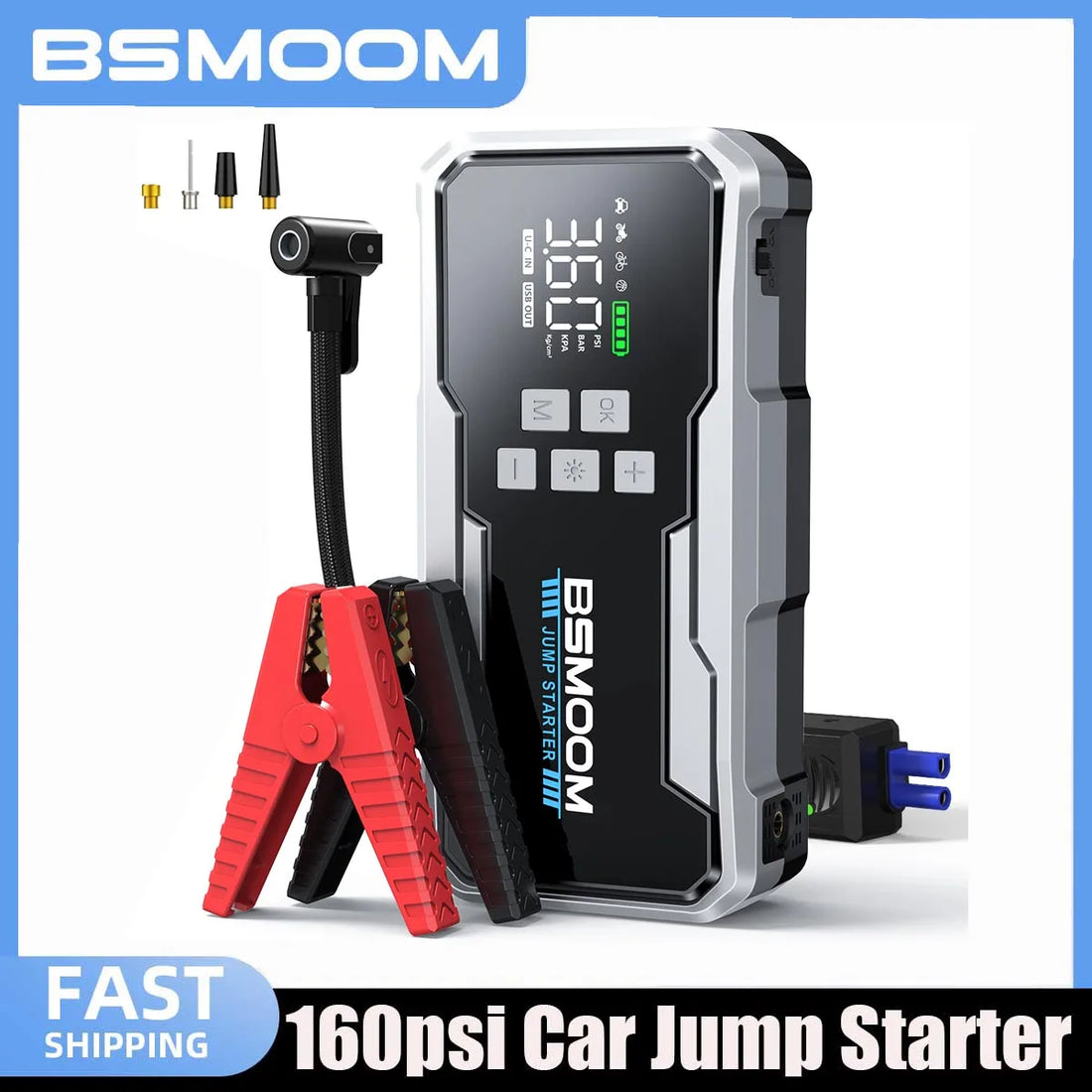 Car Emergency Jump Starter Air Pump 6000A/7000A Peak Tire Inflator Car Emergency Jump Starter With LED Light Power Bank