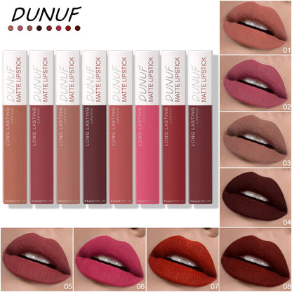 8pc/set Long-Lasting Lip Gloss Matte Waterproof Lipstick Lip Stain Non-transfer Highly Pigmented Nude Red Y2K Daily&amp;Party Makeup
