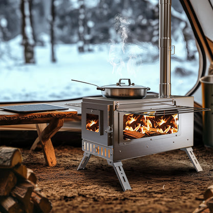 Wisfor Portable Hot Tent Stove,Wood Burning Stove for Camping, Tent Stove With View Glass, Large Stainless Steel Camping Stove