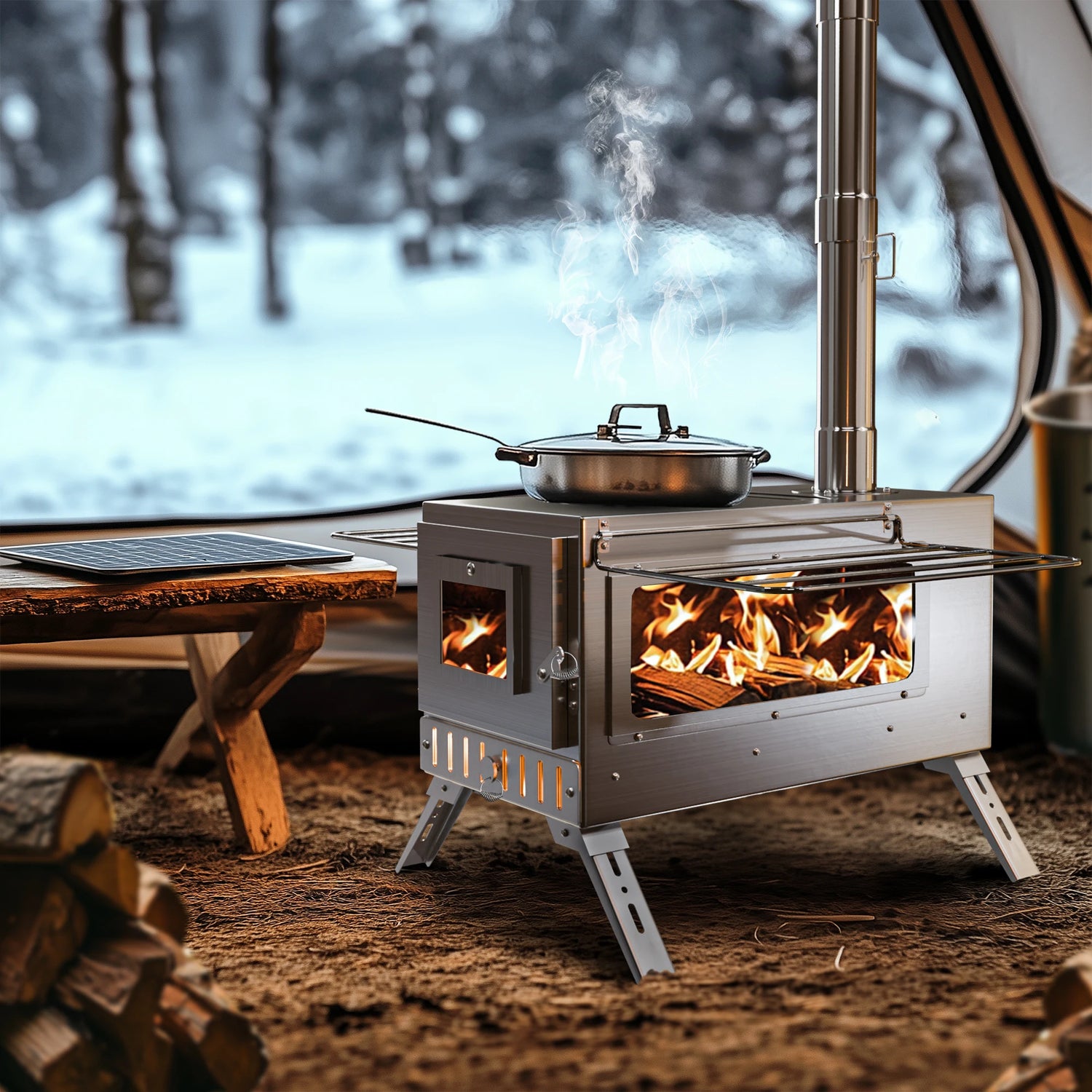 Wisfor Portable Hot Tent Stove,Wood Burning Stove for Camping, Tent Stove With View Glass, Large Stainless Steel Camping Stove