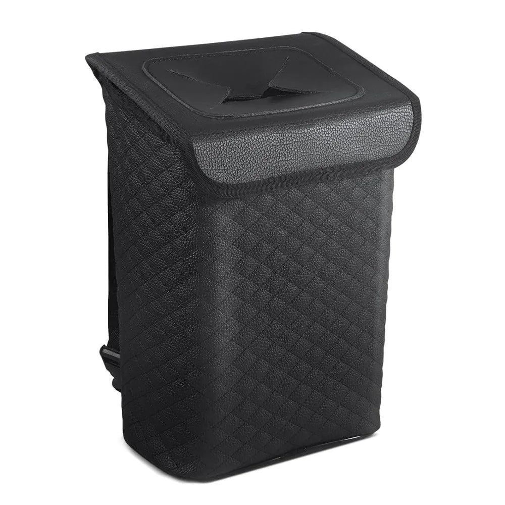Car Trash Can with Lid - Leakproof PU Leather Auto Garbage Bin, Removable Waterproof Liner, Hanging Car Trash Can for SUV, Truck