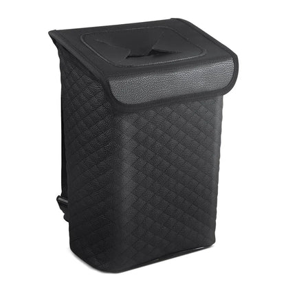Car Trash Can with Lid - Leakproof PU Leather Auto Garbage Bin, Removable Waterproof Liner, Hanging Car Trash Can for SUV, Truck