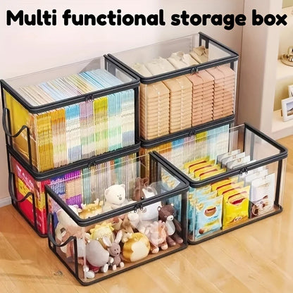 3PCS Heavy-duty Transparent Storage Box with Flip Cover - Space Saving Stackable Design, Suitable for Books, Clothing, Toys