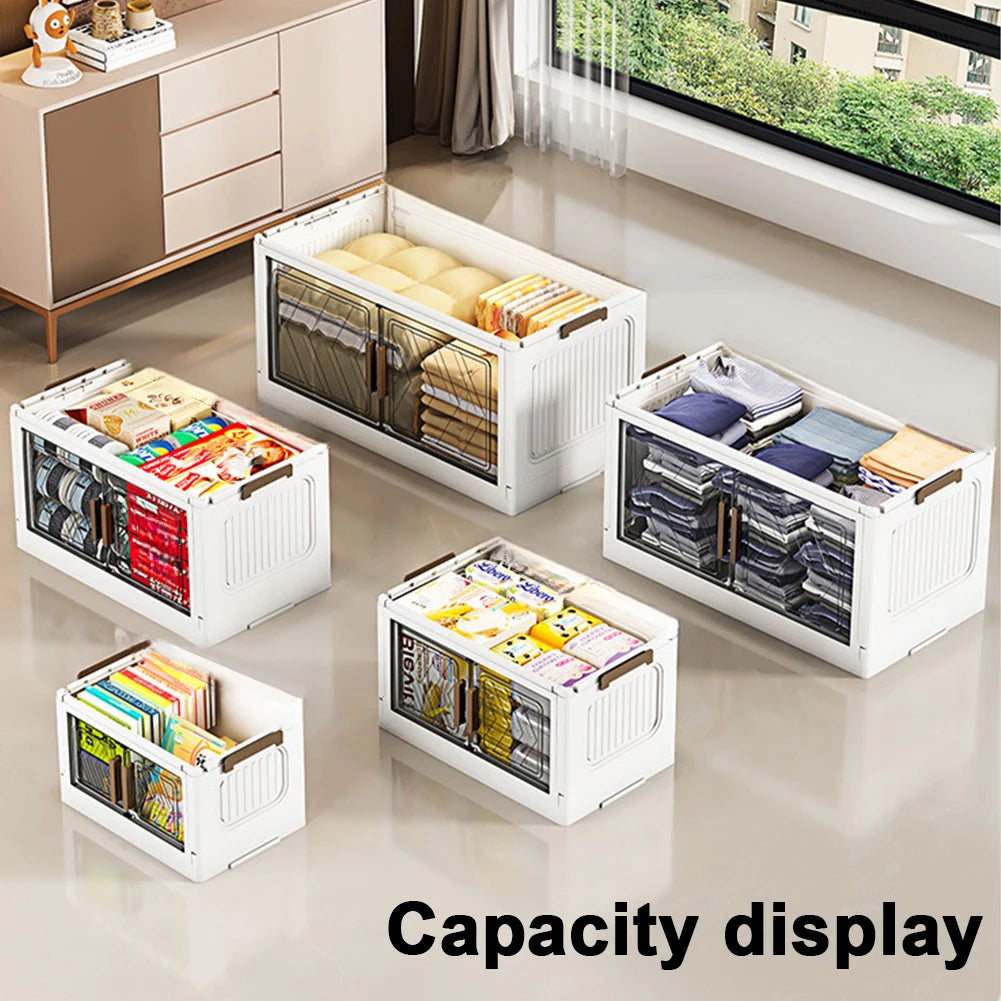 4 Tier Collapsible Storage Bins with Doors &amp; Wheels Storage Drawer Stackable Closet Organizers for Living Room Bedroom Office
