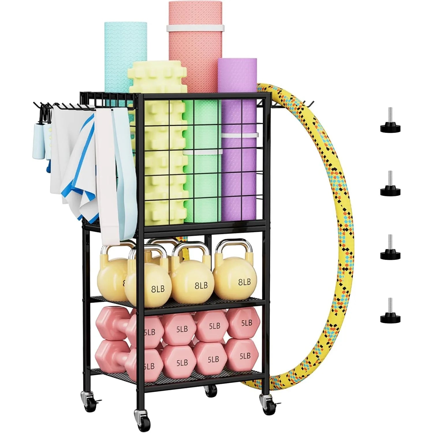 Home Gym Weight Rack with Storage Hooks - Organizer for Dumbbells, Resistance Bands &amp; Yoga Mat