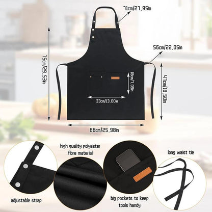2Pcs Kitchen Chef Bib Aprons with Adjustable Straps and Pockets Resistant Cooking Apron for Women Men Chefs Waiters