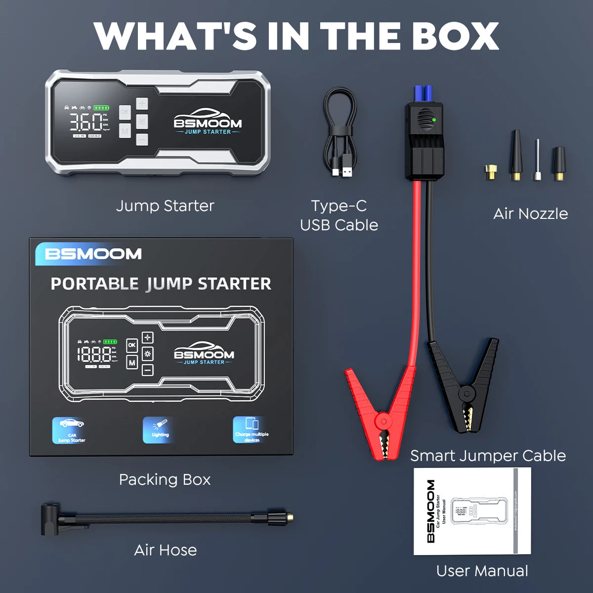 Car Emergency Jump Starter Air Pump 6000A/7000A Peak Tire Inflator Car Emergency Jump Starter With LED Light Power Bank