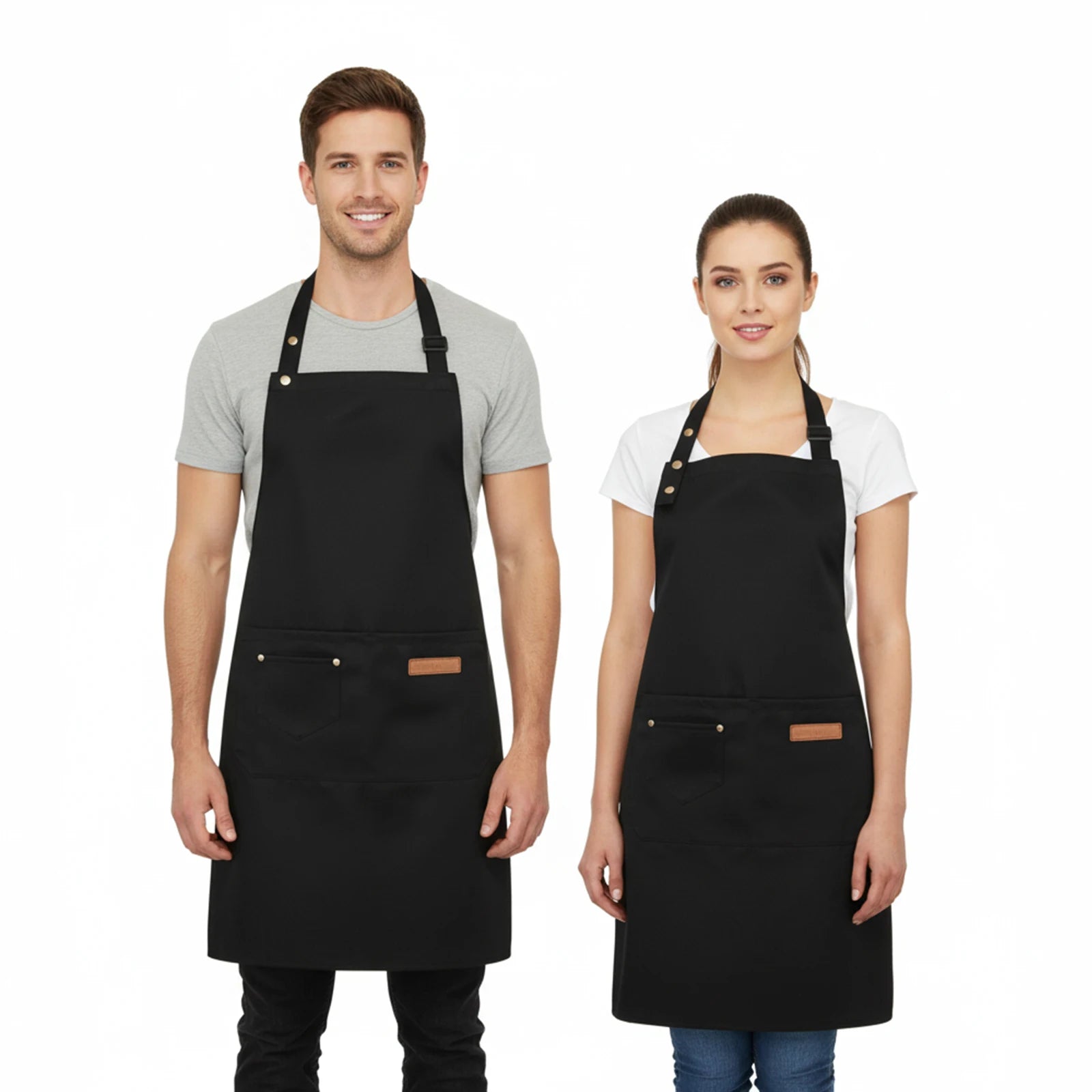 2Pcs Kitchen Chef Bib Aprons with Adjustable Straps and Pockets Resistant Cooking Apron for Women Men Chefs Waiters
