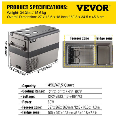 SucceBuy 20L 22L 35L 45L 55L Car Refrigerator Mini Fridge Freezer Portable Compressor Cooler DC 110-240V Ice Box for Camping