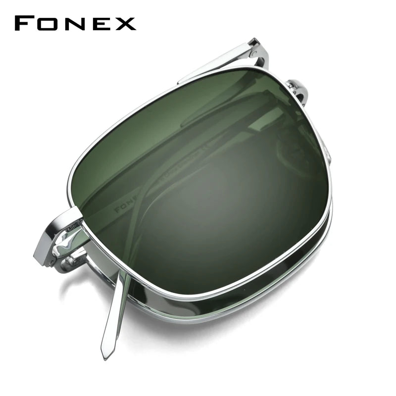 FONEX Pure Titanium Polarized Sunglasses Men Folding Square Sun Glasses for Women Ultralight High-Quality Japanese Shades 839