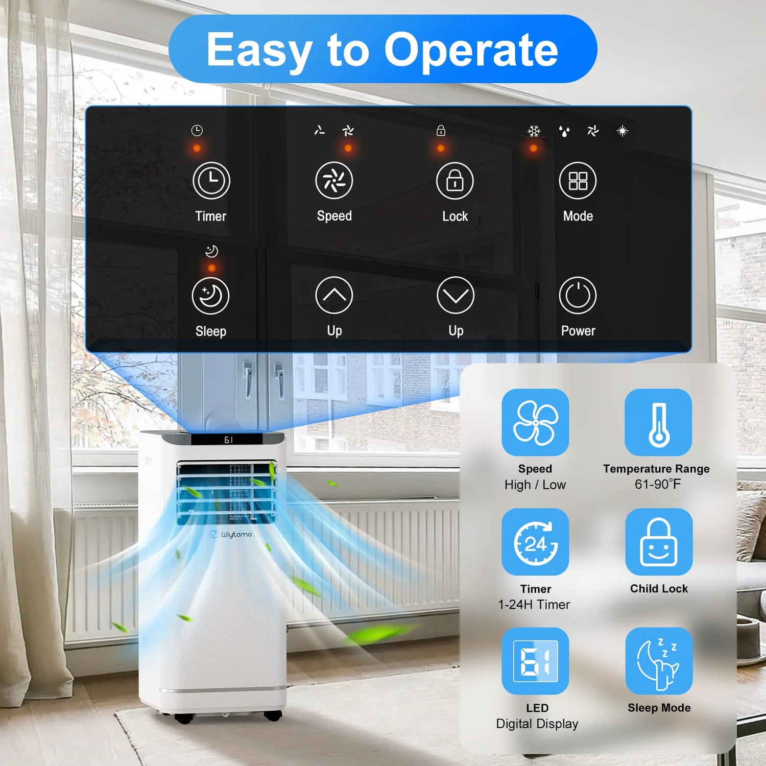 10,000 BTU Portable Air Conditioner, AC Unit,Heater,Dehumidifier &amp; Fan with Remote Control, Self Evaporation System, LED Display