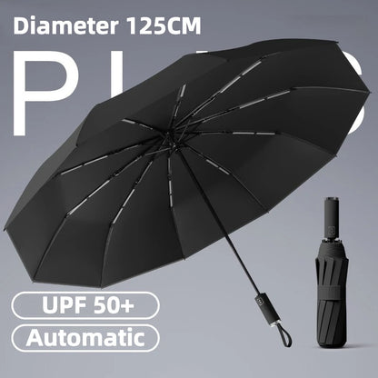 Windproof Automatic Folding Umbrella, 125CM Diameter Large Rain Umbrella, Sun UV UPF50+ Protection Umbrellas for Man and Women