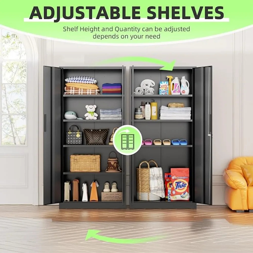 Metal Garage Storage Cabinet, Locking Doors &amp; Adjustable Shelves Tall Storage, Heavy Duty Steel Tool Cabinet for Home
