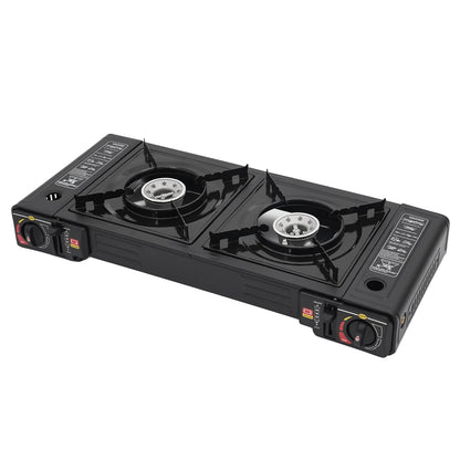 2 Burners Portable Gas Stove with Piezo Ignition and Carrying Case 2x2500W High Power LPG/Butane for Camping Picnics Parties