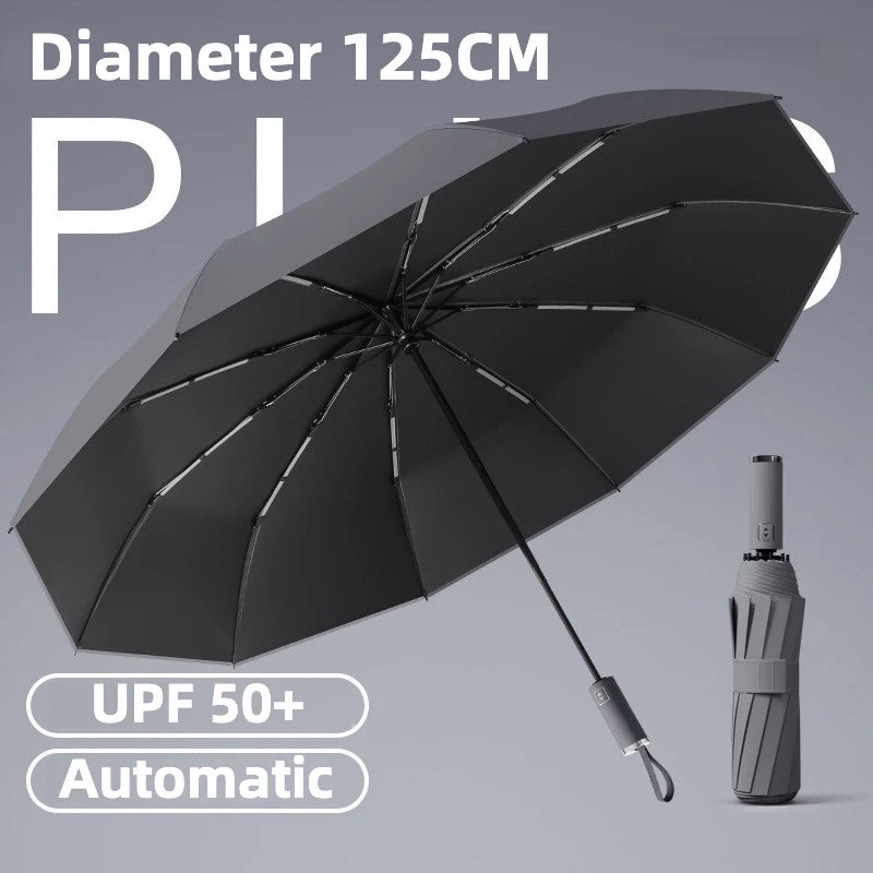 Windproof Automatic Folding Umbrella, 125CM Diameter Large Rain Umbrella, Sun UV UPF50+ Protection Umbrellas for Man and Women