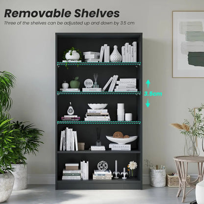 60 Inch Tall Bookcase,5 Shelf Bookshelves,Adjustable Bookshelf for Home Office,Black, Customized