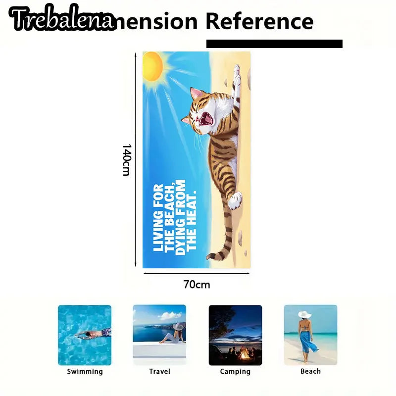30*60inch Ultra-Soft Beach Towel with Beach Cat Living For The Beach Dying From Heat