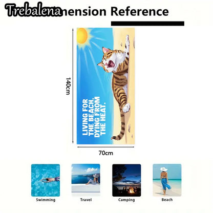 30*60inch Ultra-Soft Beach Towel with Beach Cat Living For The Beach Dying From Heat