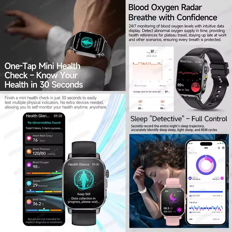 2026New ECG+PPG AI Health Diagnose Smart Watch Men Women Clock Blood Lipid BP Uric Acid Heart rate Tracker HD Call Smart Watch