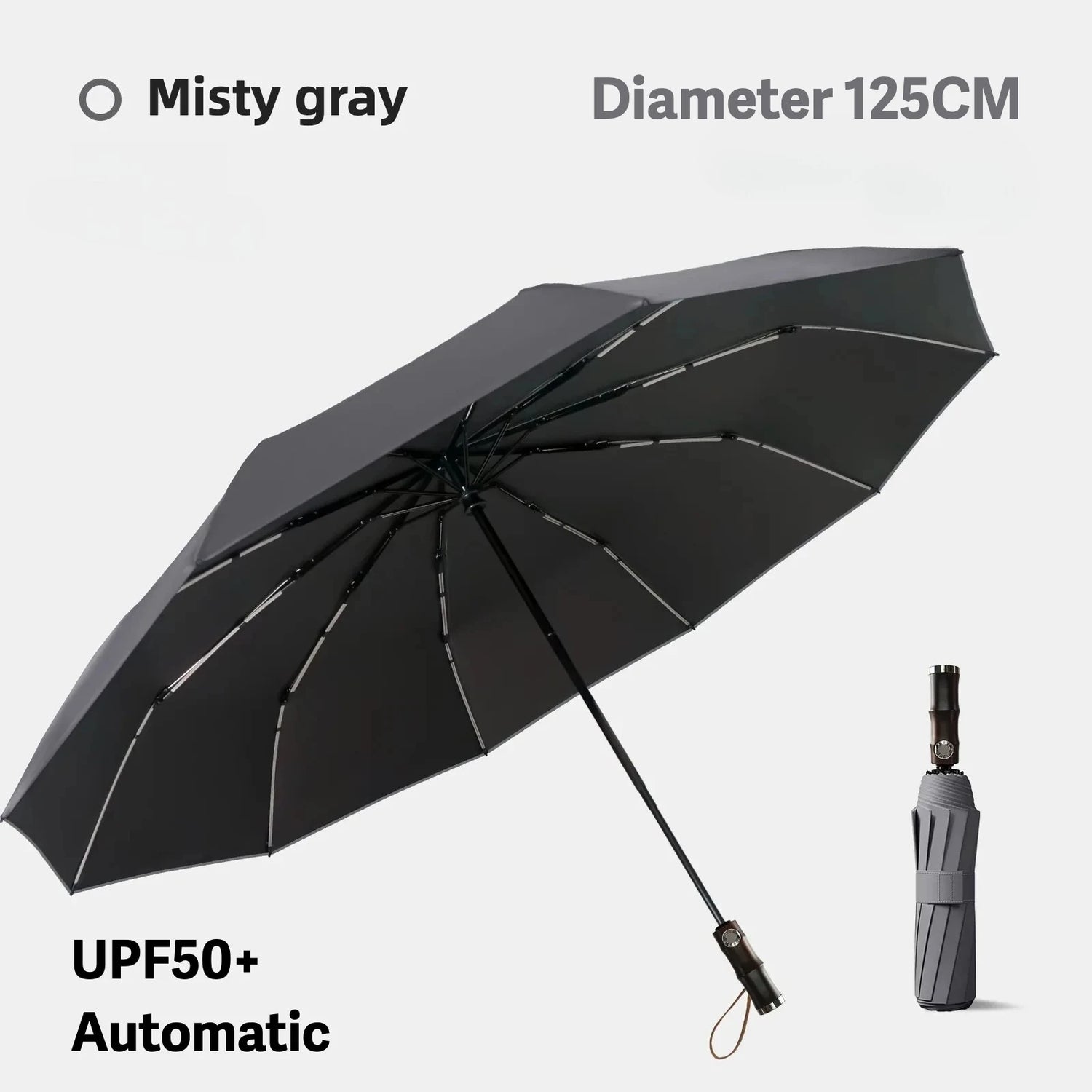Windproof Automatic Folding Umbrella, 125CM Diameter Large Rain Umbrella, Sun UV UPF50+ Protection Umbrellas for Man and Women