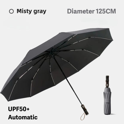 Windproof Automatic Folding Umbrella, 125CM Diameter Large Rain Umbrella, Sun UV UPF50+ Protection Umbrellas for Man and Women