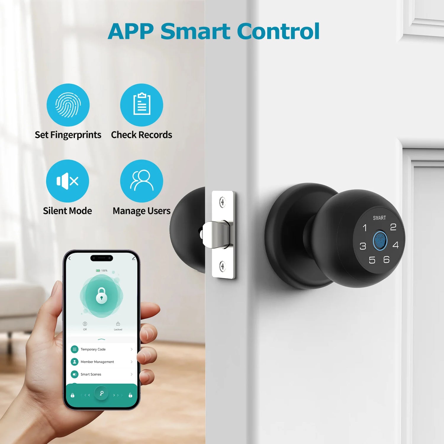 Viladepot Smart Lock Fingerprint Door Lock App Control TYPE-C Interface Passcode Unlock Electronic Touchscreen Keypad Indoor