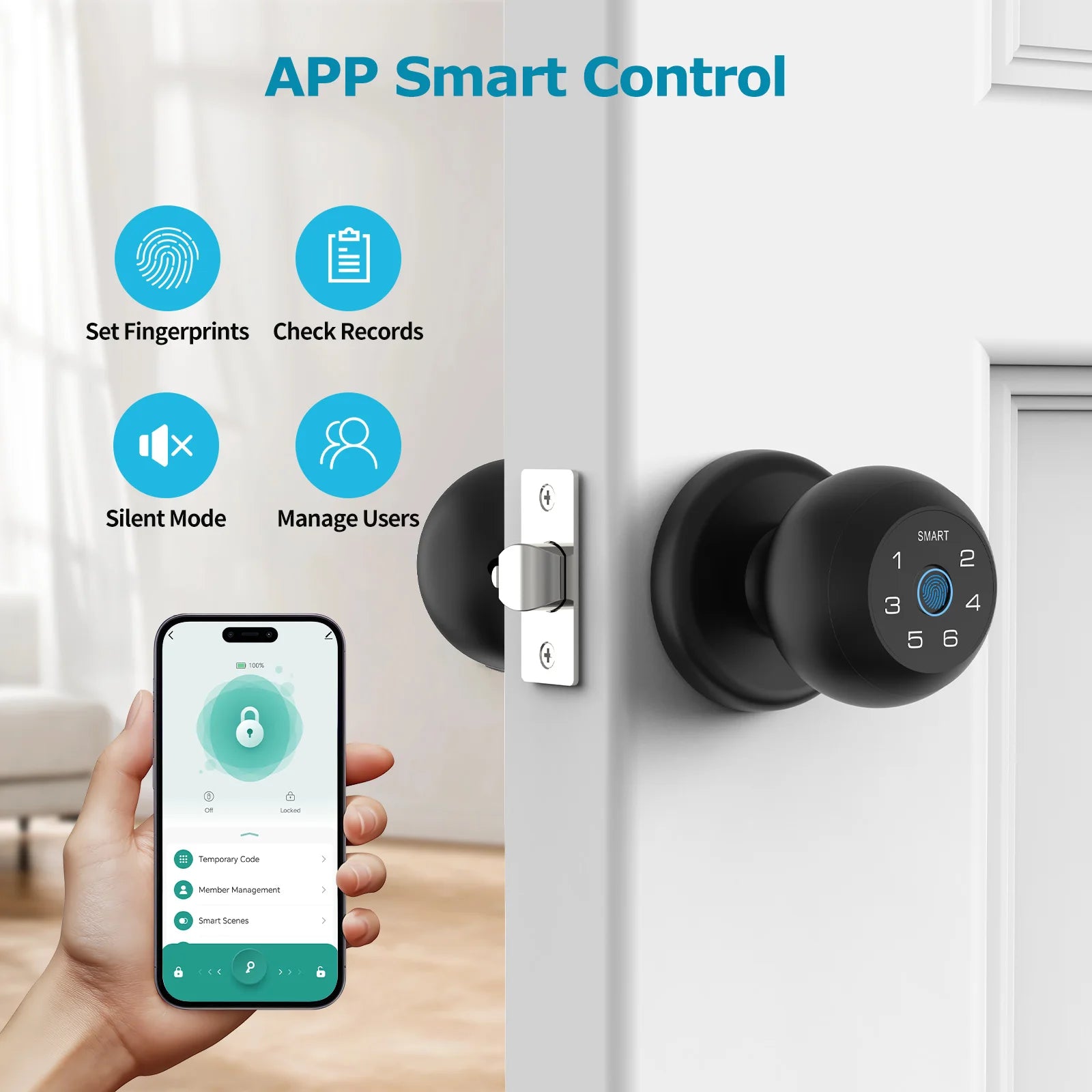 Viladepot Smart Lock Fingerprint Door Lock App Control TYPE-C Interface Passcode Unlock Electronic Touchscreen Keypad Indoor