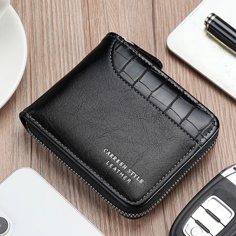 Leather Men’s Wallet Luxury Mens Purse Male Zipper Card Holders With Coin Pocket Rfid Wallets Gifts For Men Money Bag NEW