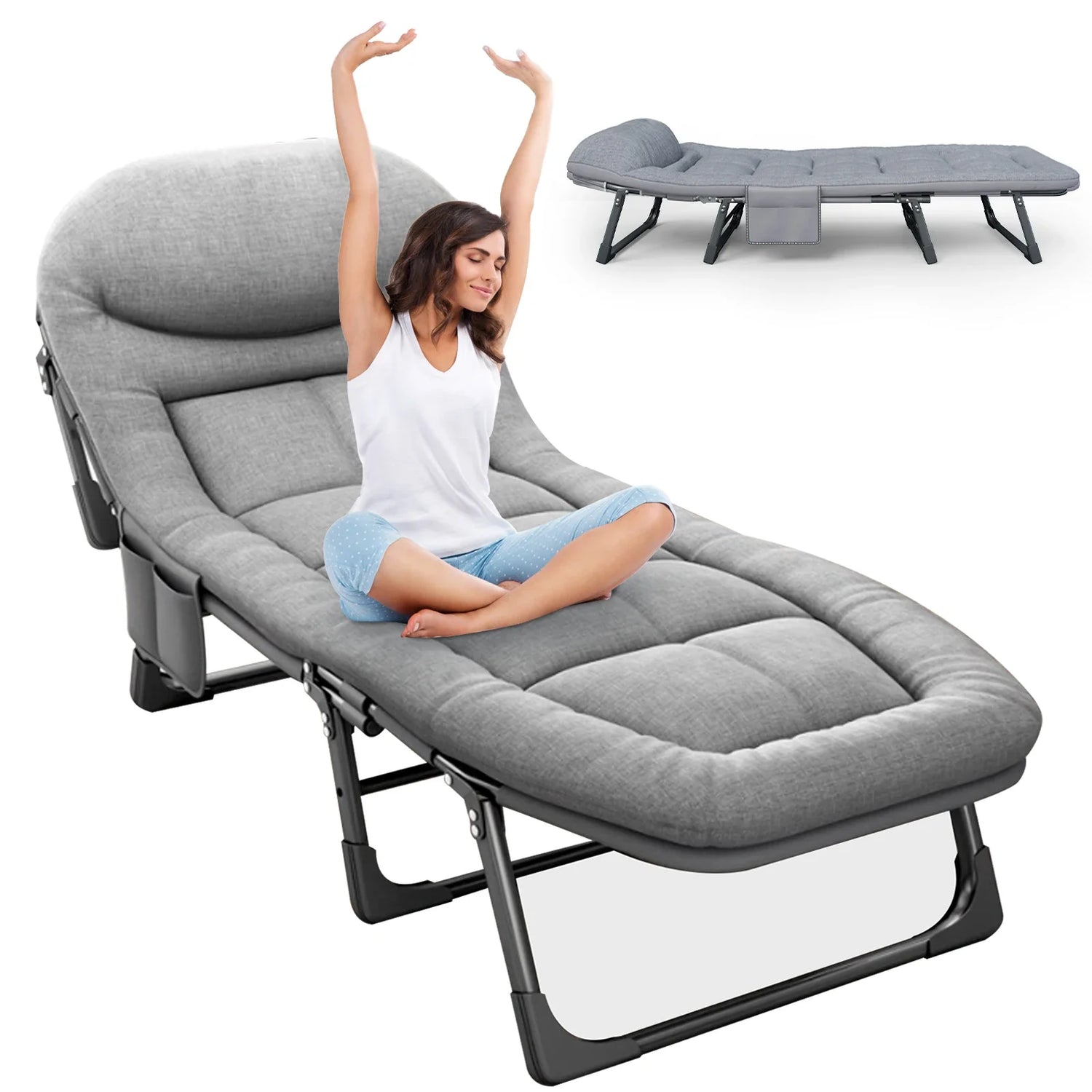 Sleeping Cots for Adults 6 Positions, Portable &amp; Foldable Bed with Mattress and Pillow, Heavy Duty Sturdy Frame for Camp, Home